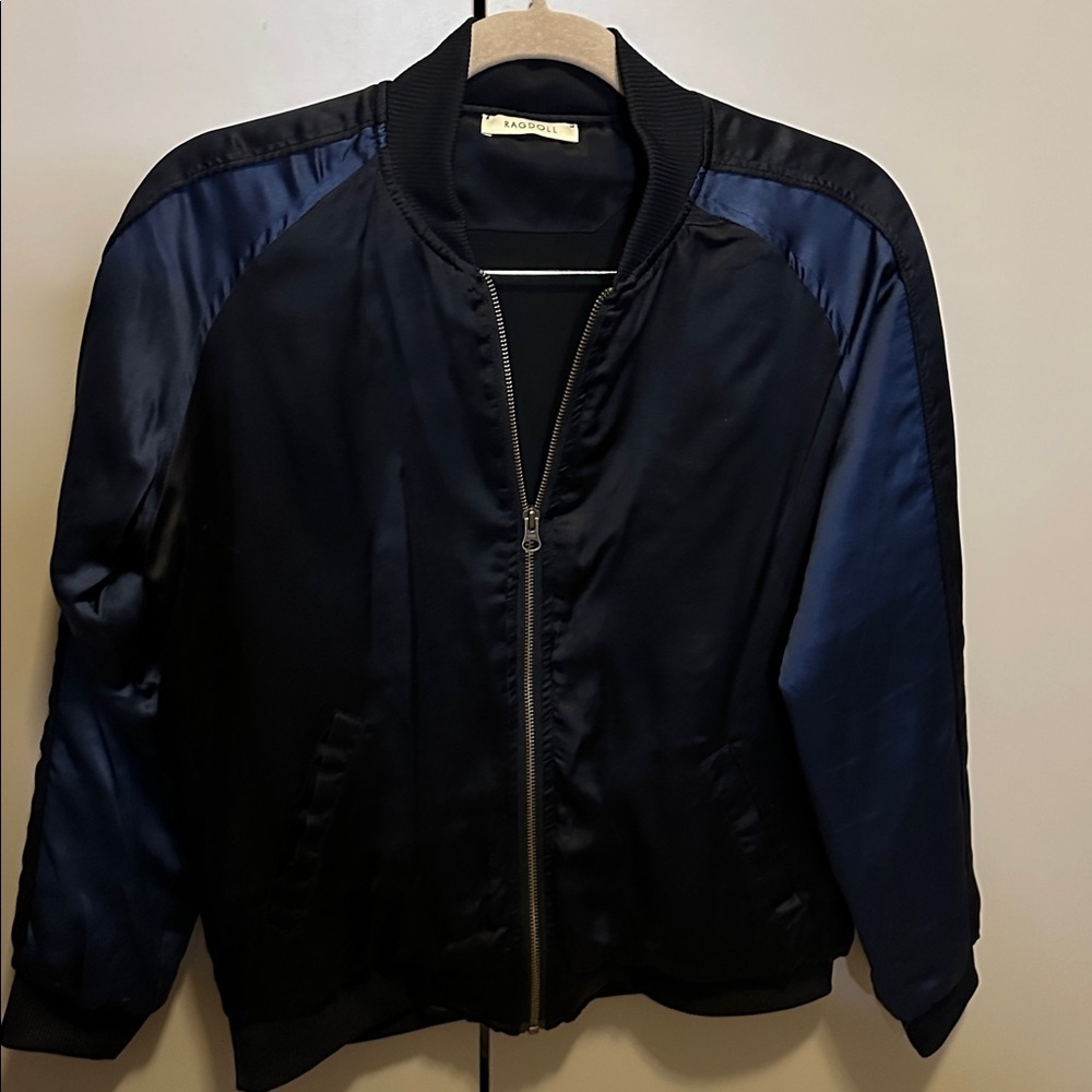 Ragdoll Black and Navy Silk Bomber Jacket Size Small - Picture 8 of 9